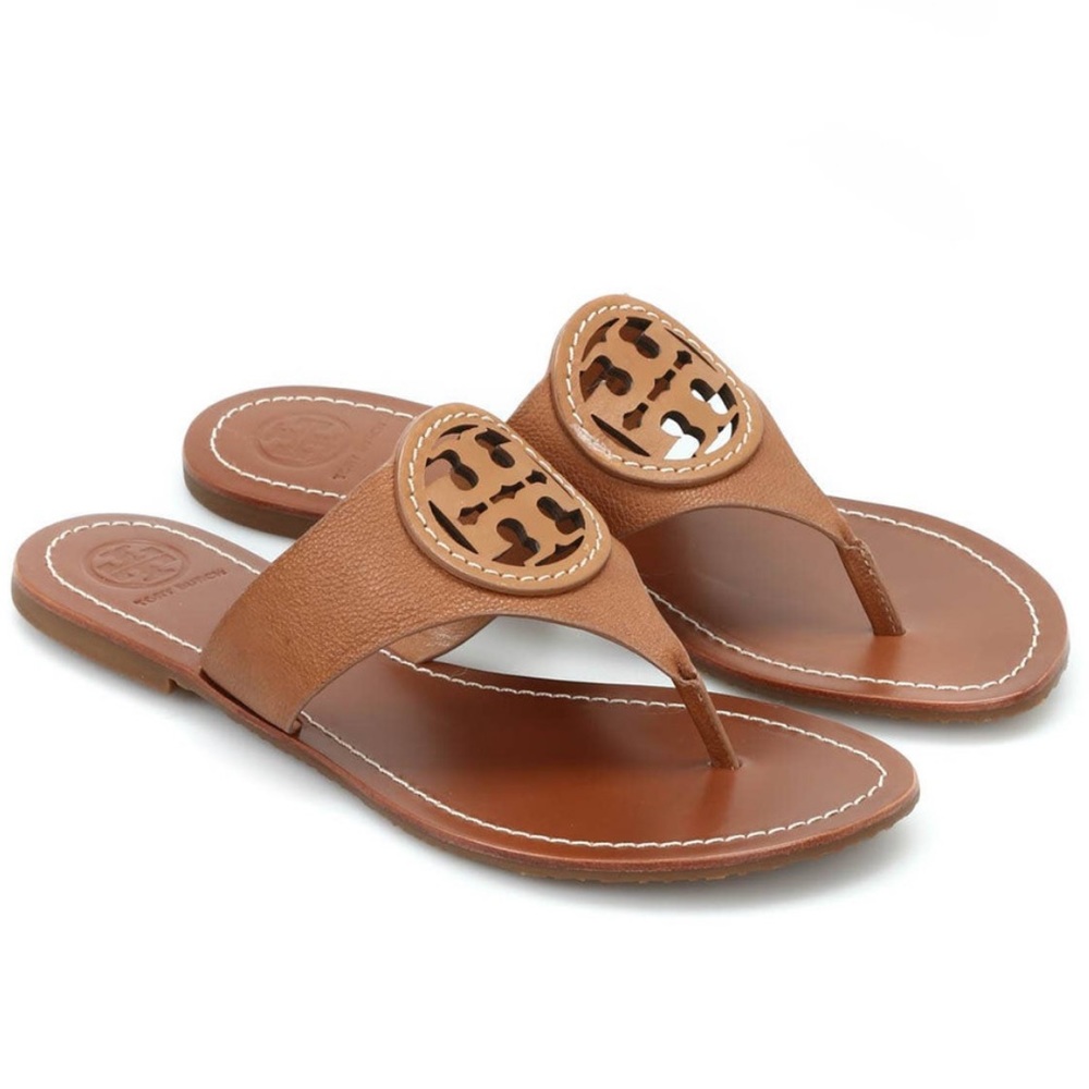 Tory Burch Louisa Sandals in Tan/Brown Leather Thong size 8-8.5 Miller